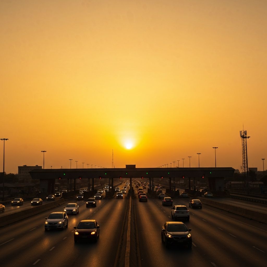 Nigerian highway at sunset